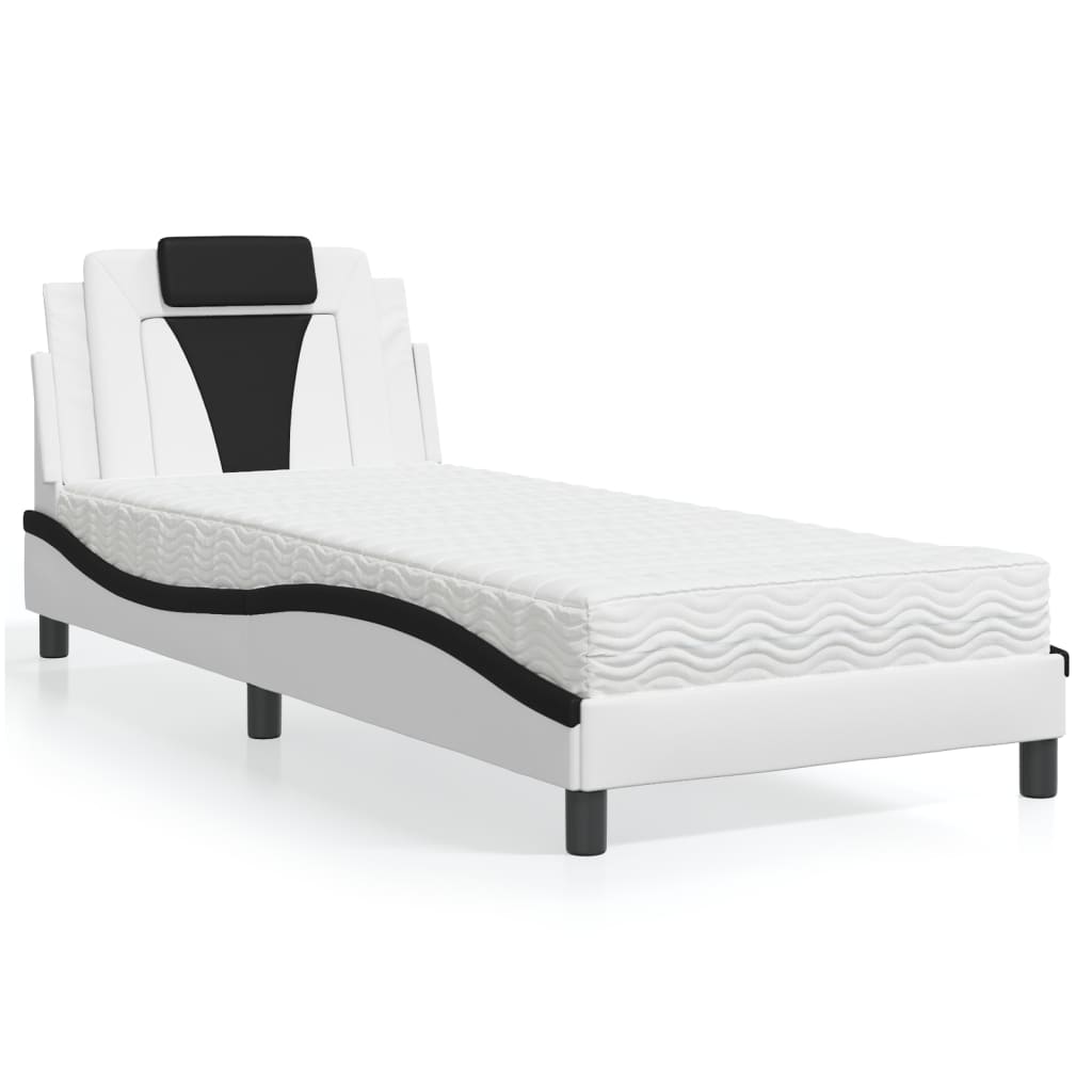 Lit Viana avec matelas blanc et noir 80x200 cm similicuir - XIOS