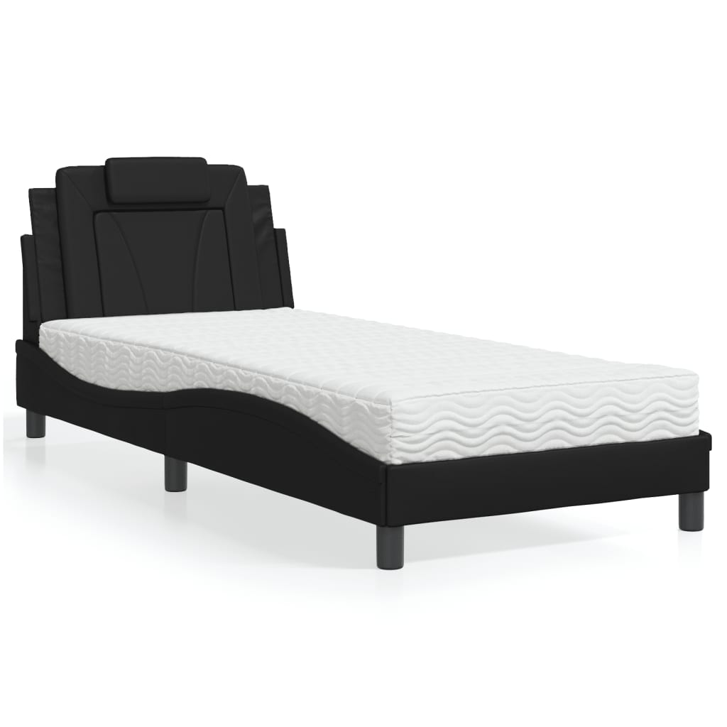 Lit Viana avec matelas noir 90x190 cm similicuir - XIOS