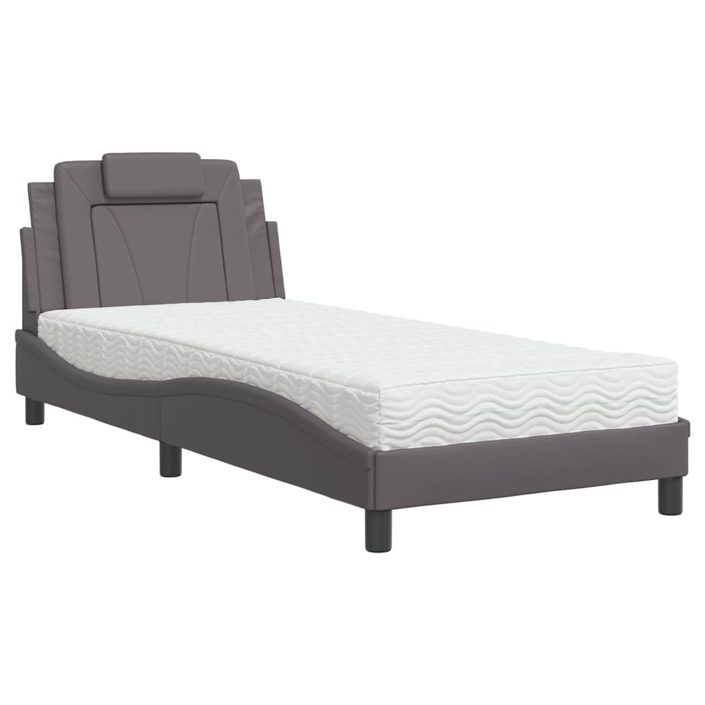Lit Viana avec matelas gris 90x190 cm similicuir