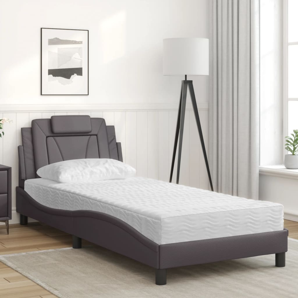Lit Viana avec matelas gris 90x190 cm similicuir