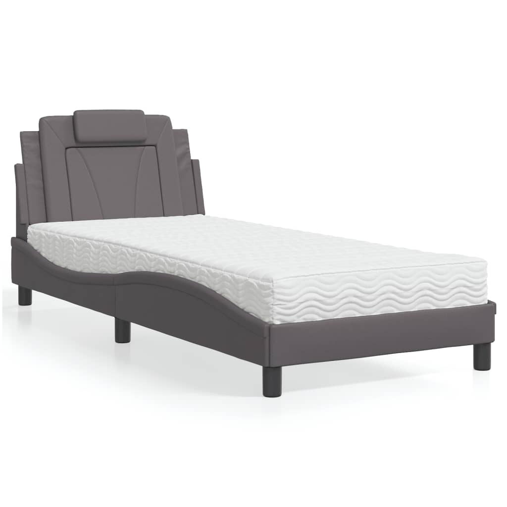 Lit Viana avec matelas gris 90x190 cm similicuir