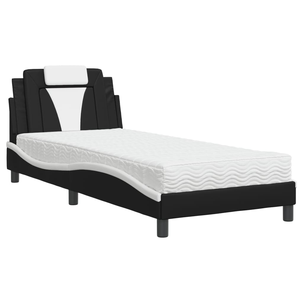 Lit Viana avec matelas noir et blanc 90x190 cm similicuir - XIOS