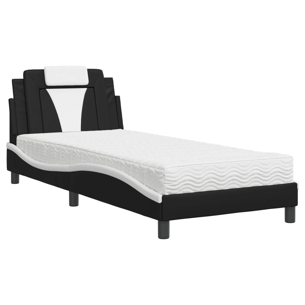 Lit Viana avec matelas noir et blanc 90x200 cm similicuir - XIOS