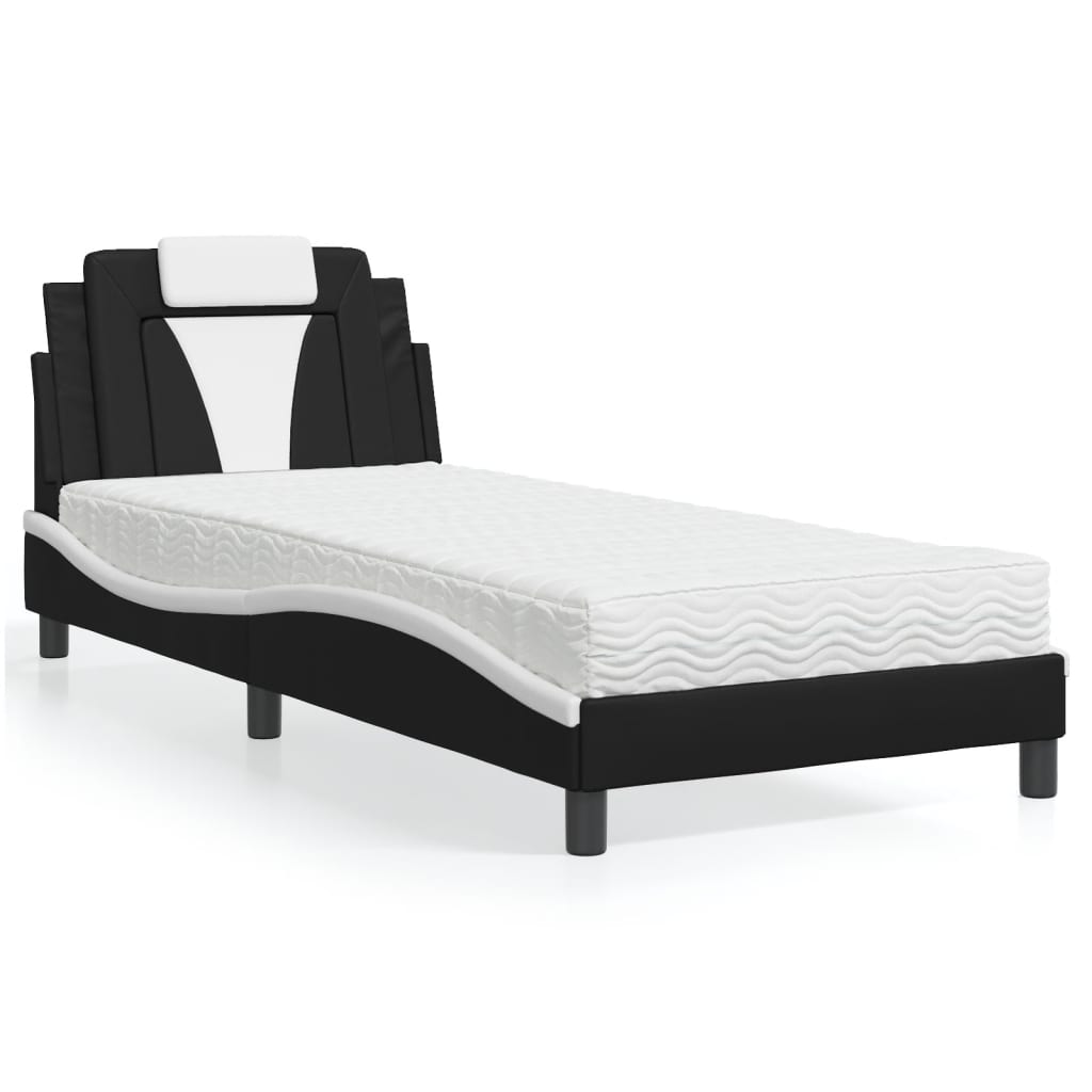 Lit Viana avec matelas noir et blanc 90x200 cm similicuir - XIOS