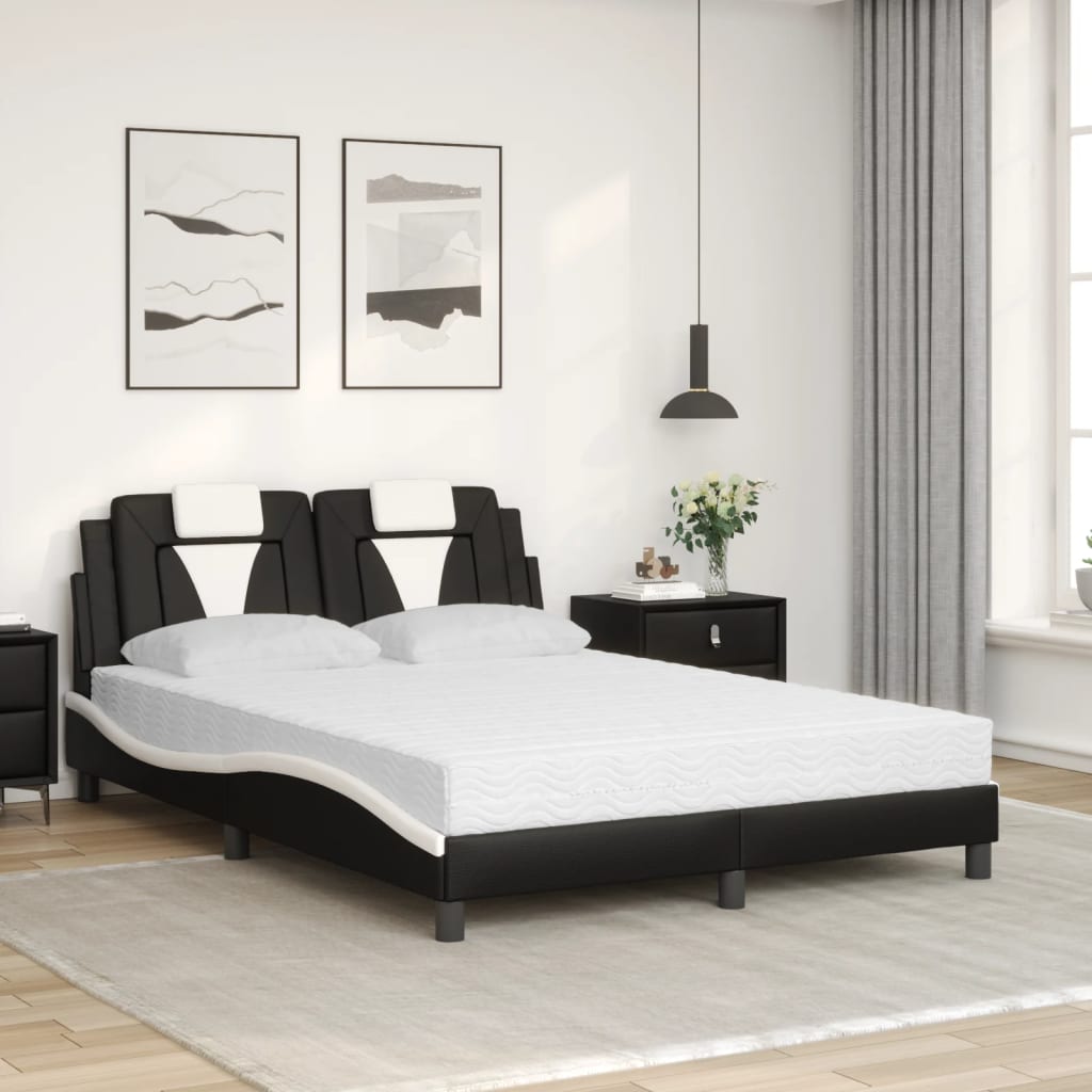 Lit Viana avec matelas noir et blanc 120x200 cm similicuir