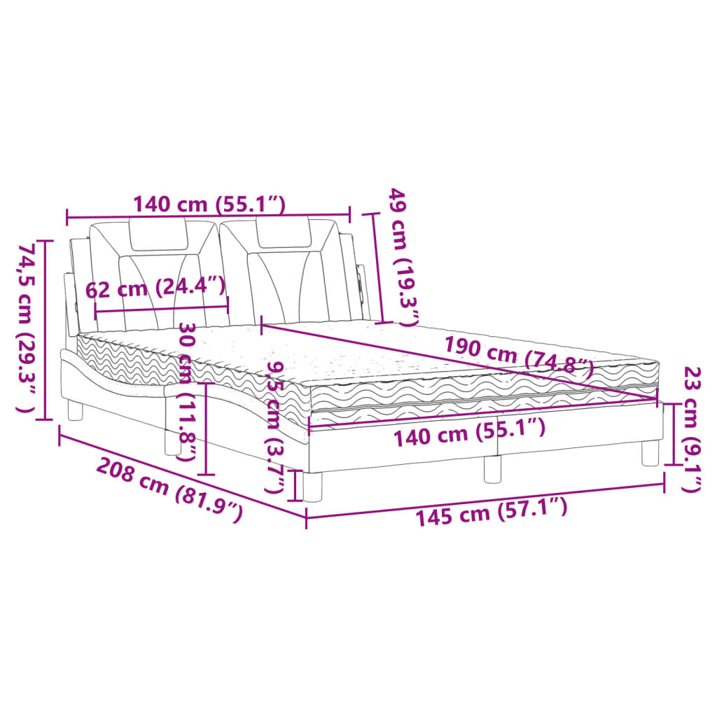 Lit Viana avec matelas noir 140x190 cm similicuir - XIOS