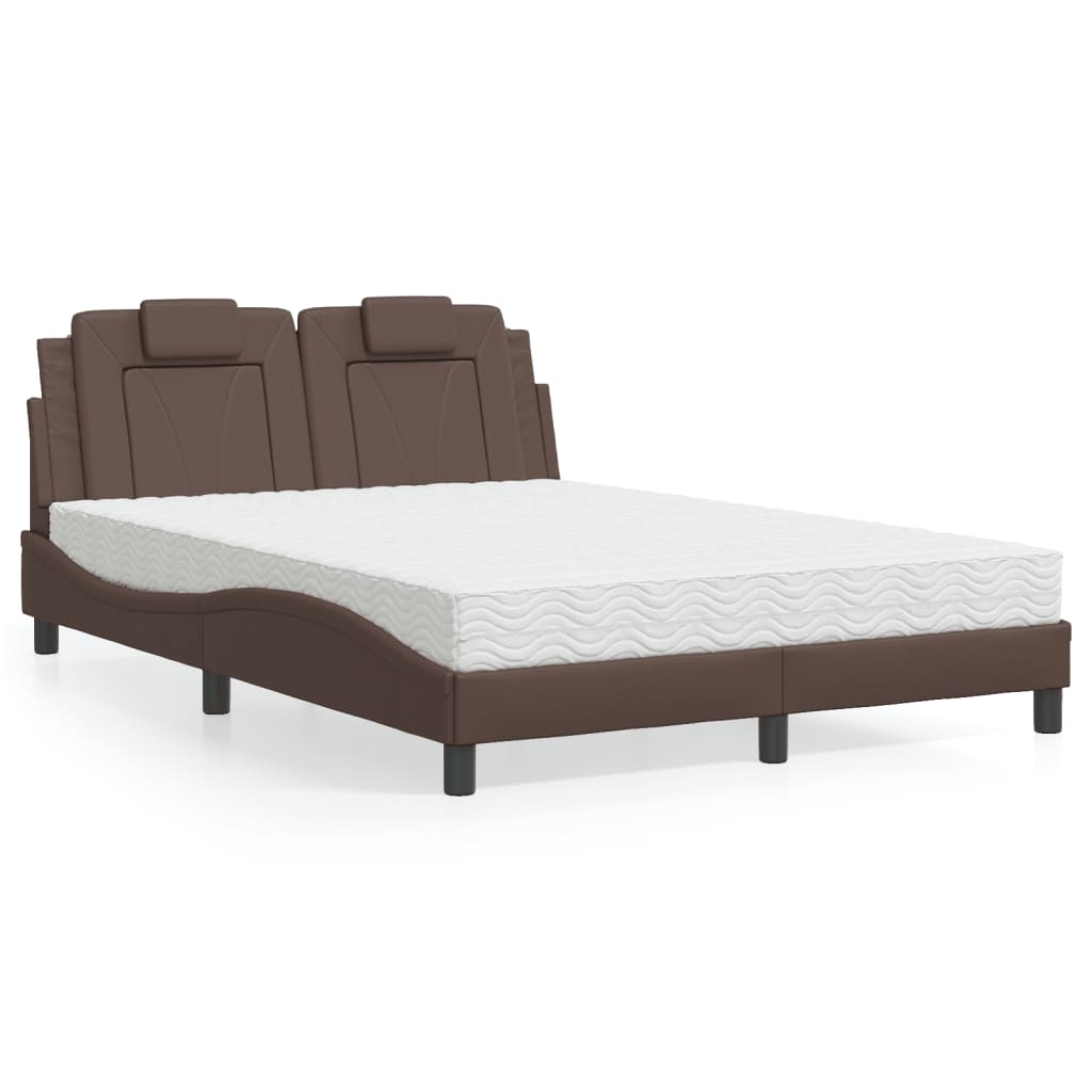 Lit Viana avec matelas marron 140x190 cm similicuir - XIOS