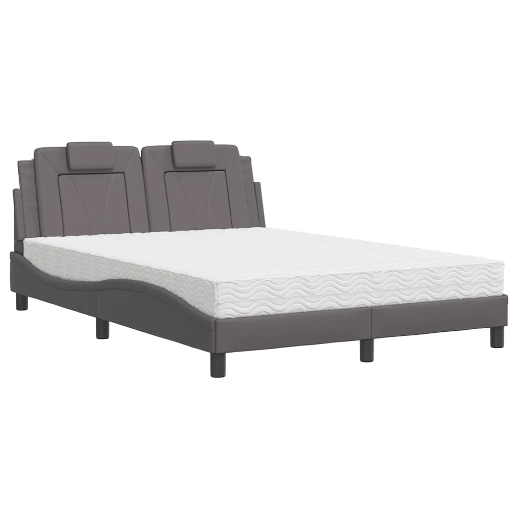 Lit Viana avec matelas gris 140x200 cm similicuir