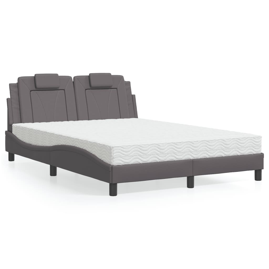 Lit Viana avec matelas gris 140x200 cm similicuir