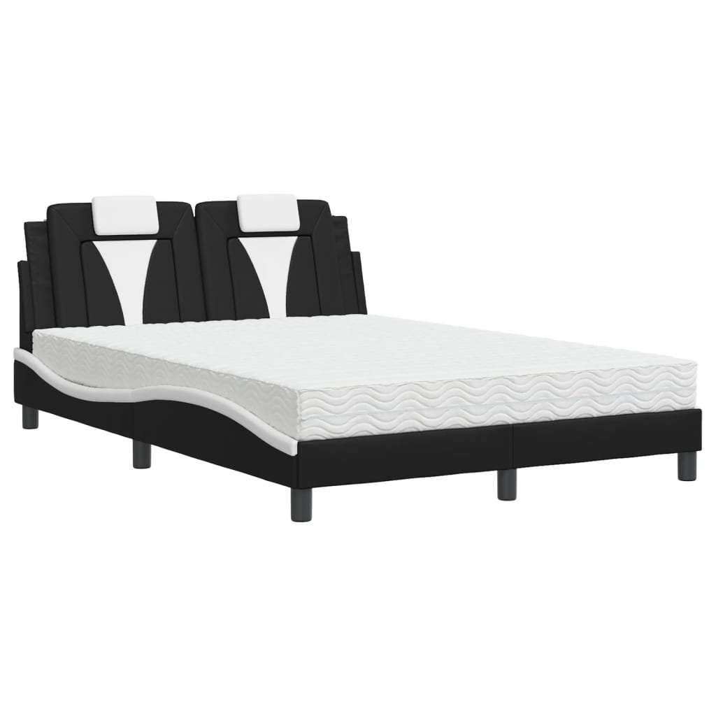 Lit Viana avec matelas noir et blanc 140x200 cm similicuir