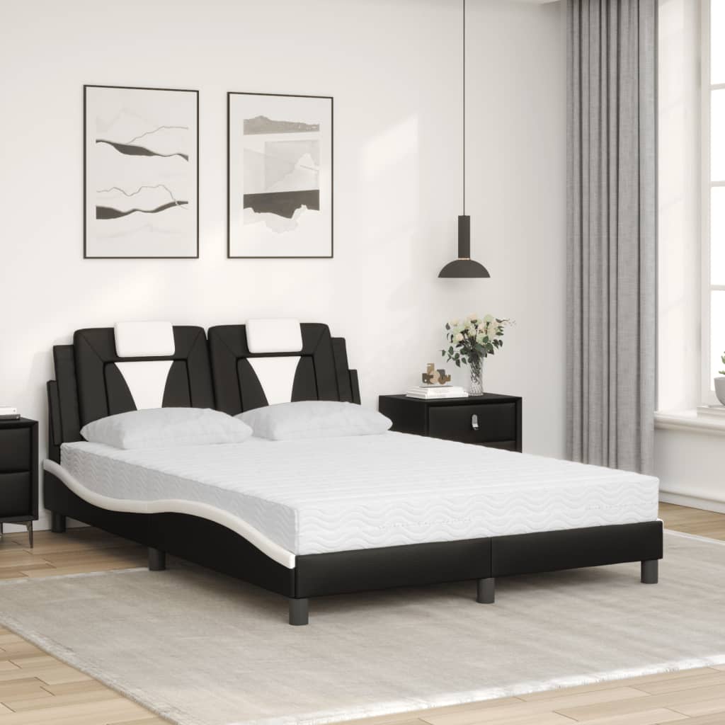 Lit Viana avec matelas noir et blanc 140x200 cm similicuir
