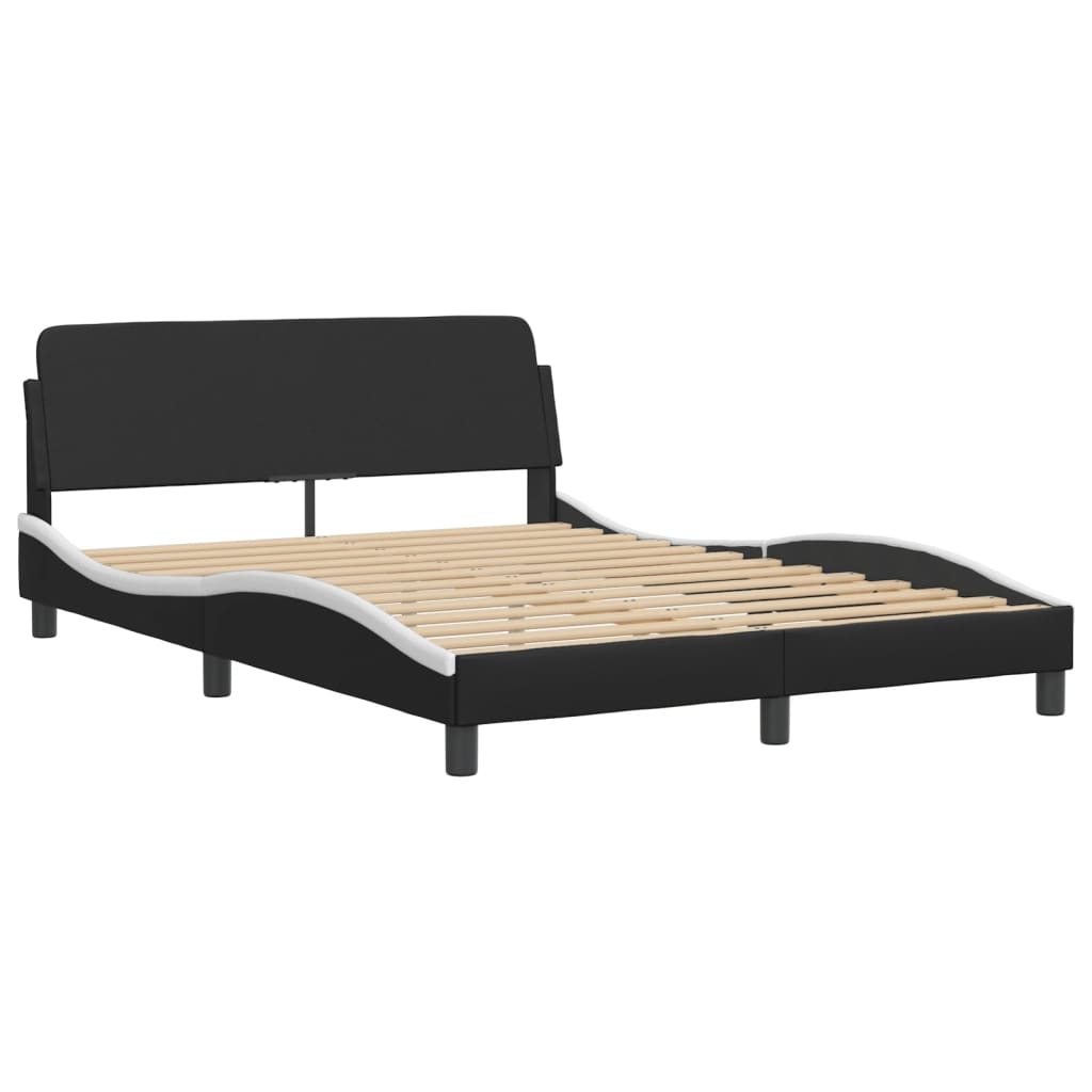 Lit Viana avec matelas noir et blanc 140x200 cm similicuir