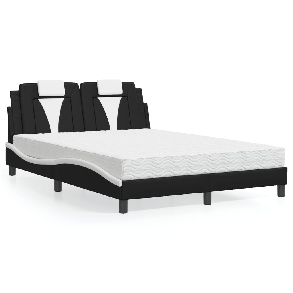 Lit Viana avec matelas noir et blanc 140x200 cm similicuir