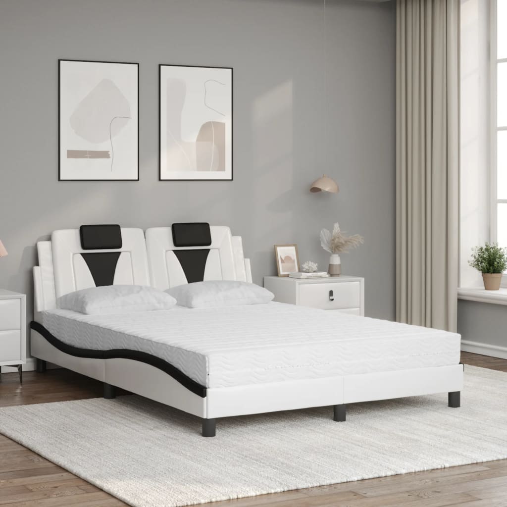 Lit Viana avec matelas blanc et noir 140x200 cm similicuir