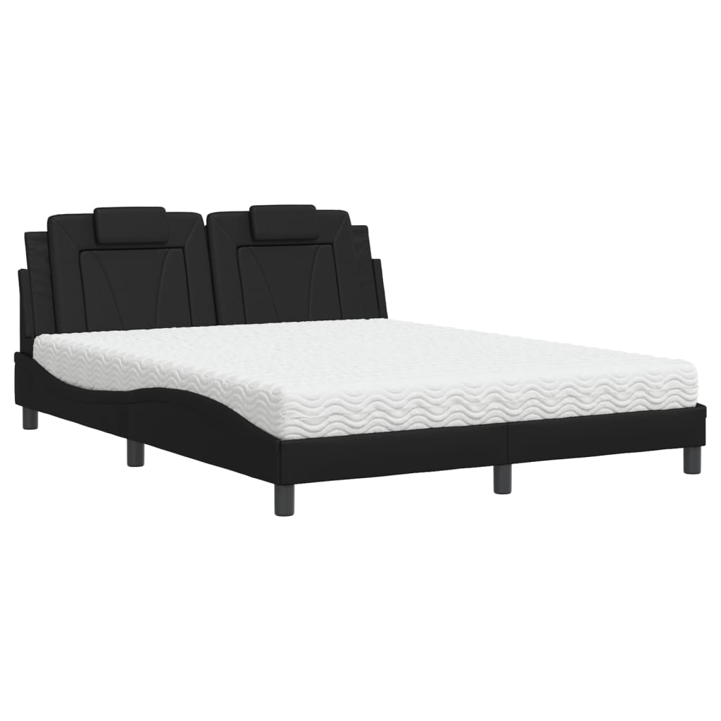 Lit Viana avec matelas noir 160x200 cm similicuir - XIOS