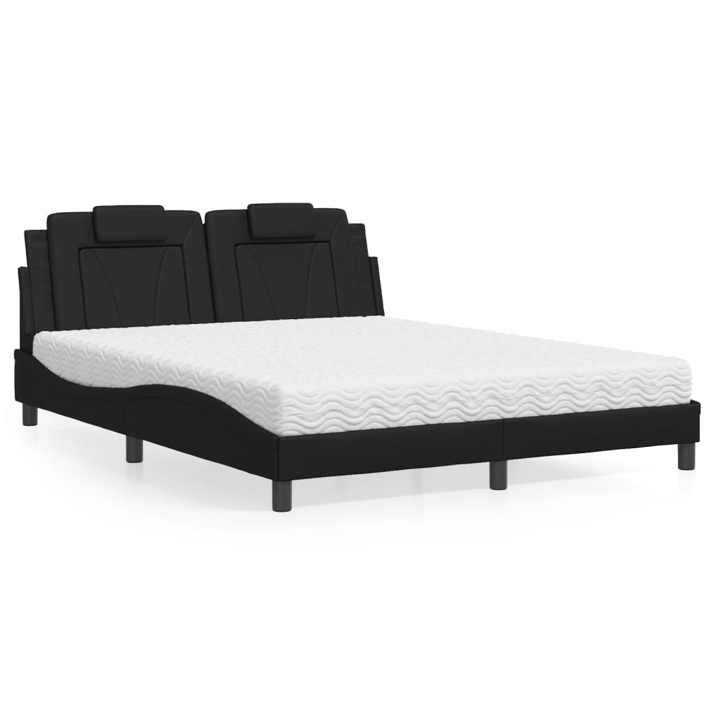 Lit Viana avec matelas noir 160x200 cm similicuir - XIOS