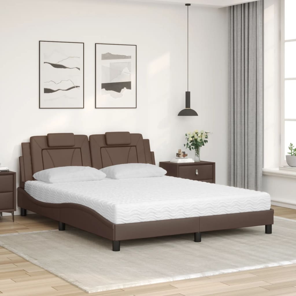 Lit Viana avec matelas marron 160x200 cm similicuir - XIOS