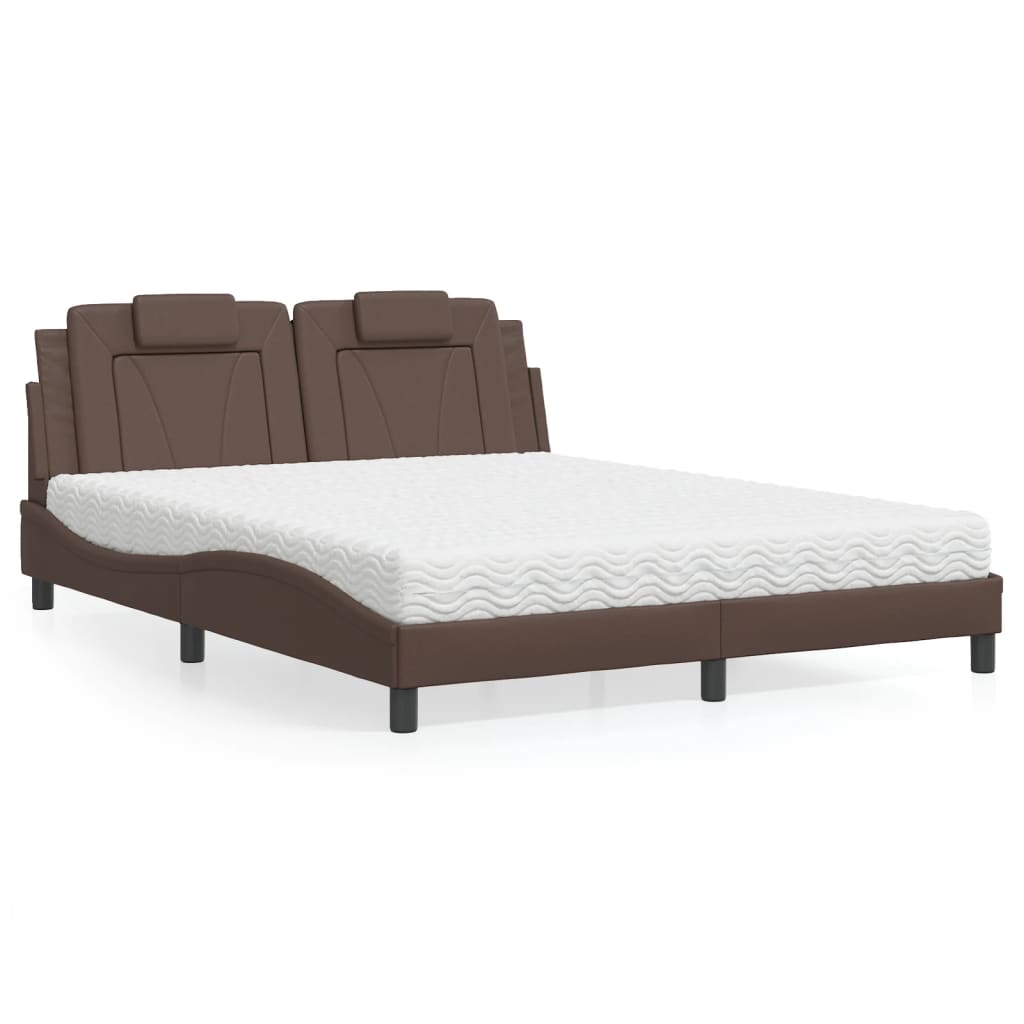 Lit Viana avec matelas marron 160x200 cm similicuir - XIOS