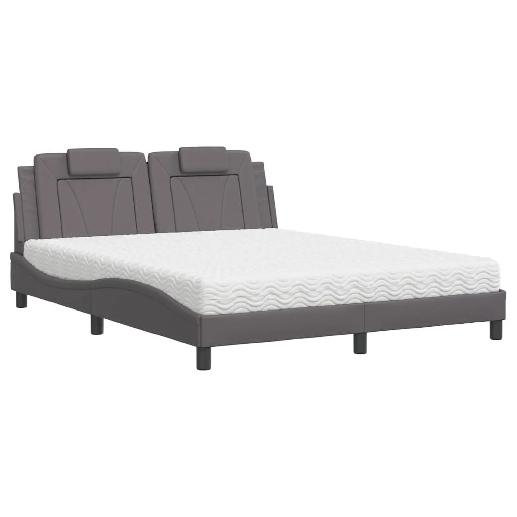 Lit Viana avec matelas gris 160x200 cm similicuir - XIOS