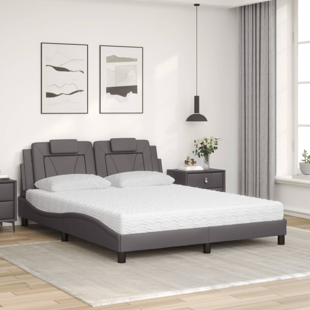 Lit Viana avec matelas gris 160x200 cm similicuir - XIOS
