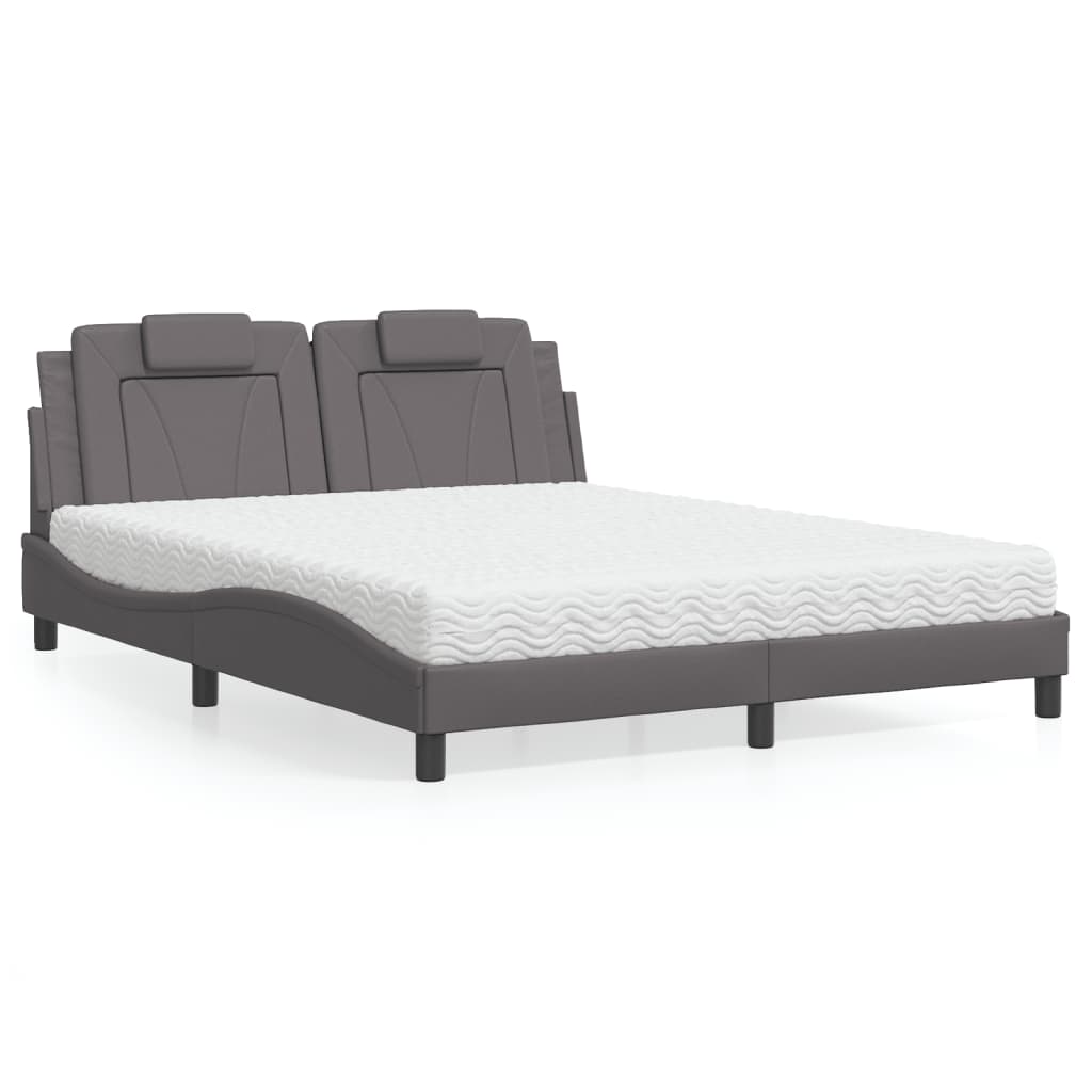Lit Viana avec matelas gris 160x200 cm similicuir - XIOS
