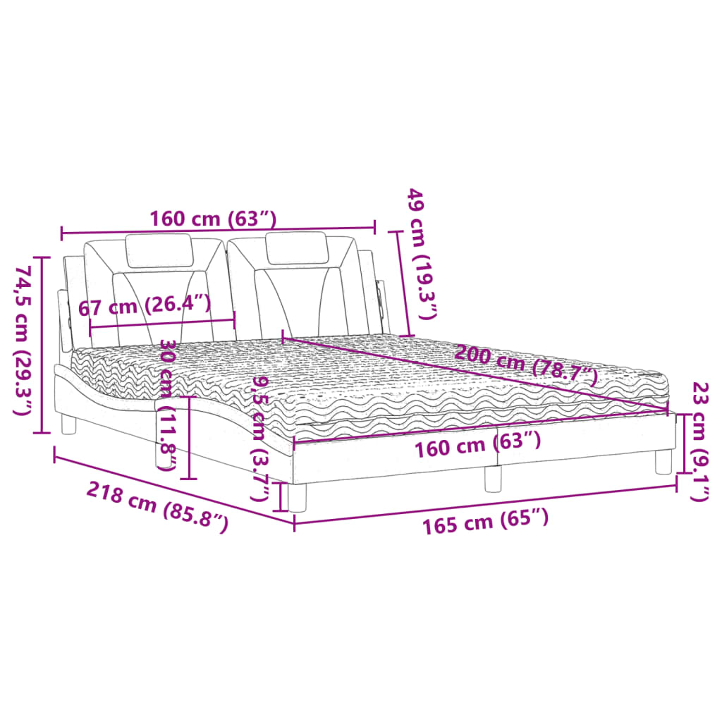 Lit Viana avec matelas cappuccino 160x200 cm similicuir - XIOS