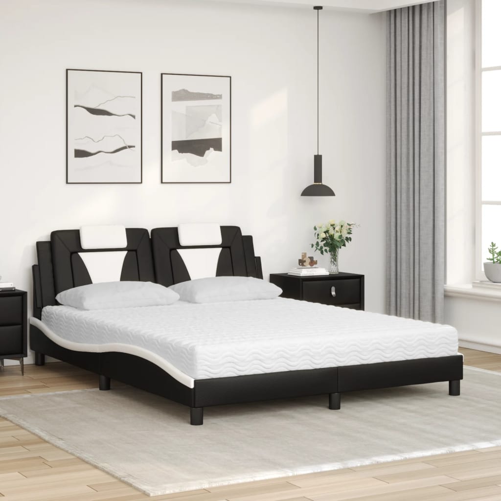 Lit Viana avec matelas noir et blanc 160x200 cm similicuir - XIOS