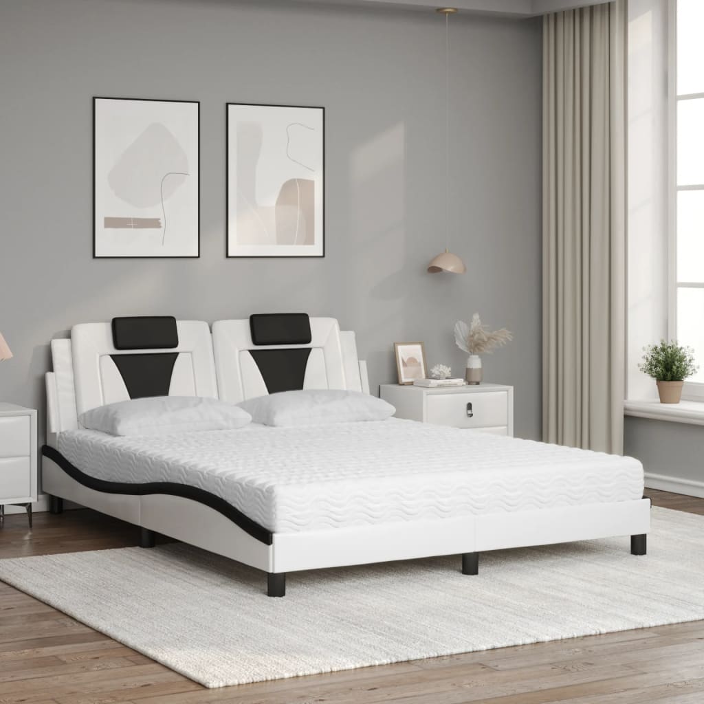 Lit Viana avec matelas blanc et noir 160x200 cm similicuir - XIOS