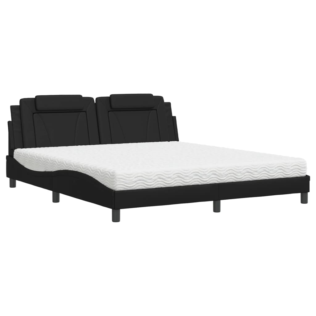 Lit Viana avec matelas noir 180x200 cm similicuir - XIOS