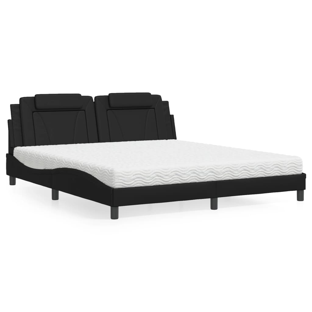 Lit Viana avec matelas noir 180x200 cm similicuir - XIOS