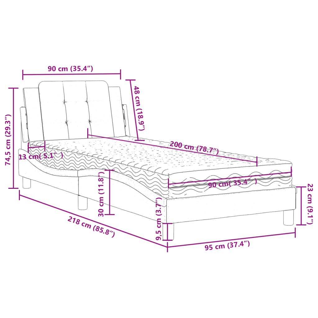 Lit avec matelas cappuccino 90x200 cm similicuir - XIOS