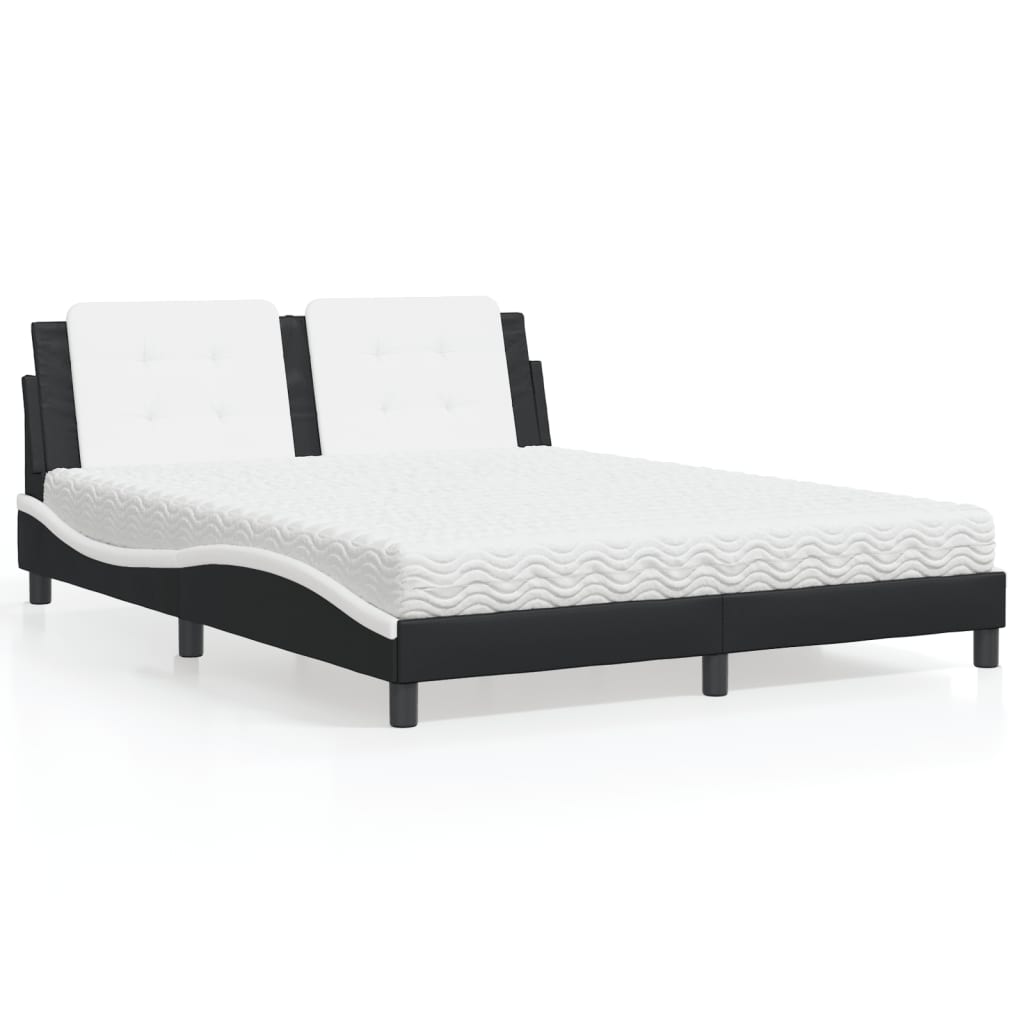 Lit avec matelas Zadar noir et blanc 160x200 cm similicuir - XIOS