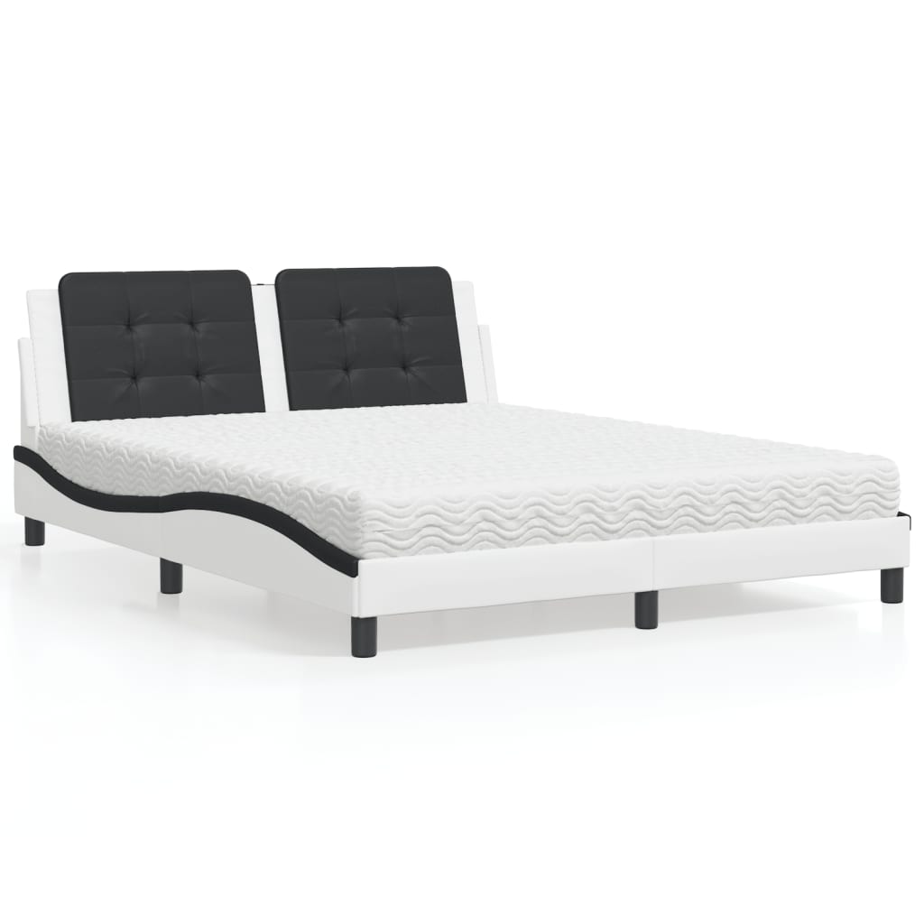 Lit avec matelas Zadar blanc et noir 160x200 cm similicuir - XIOS