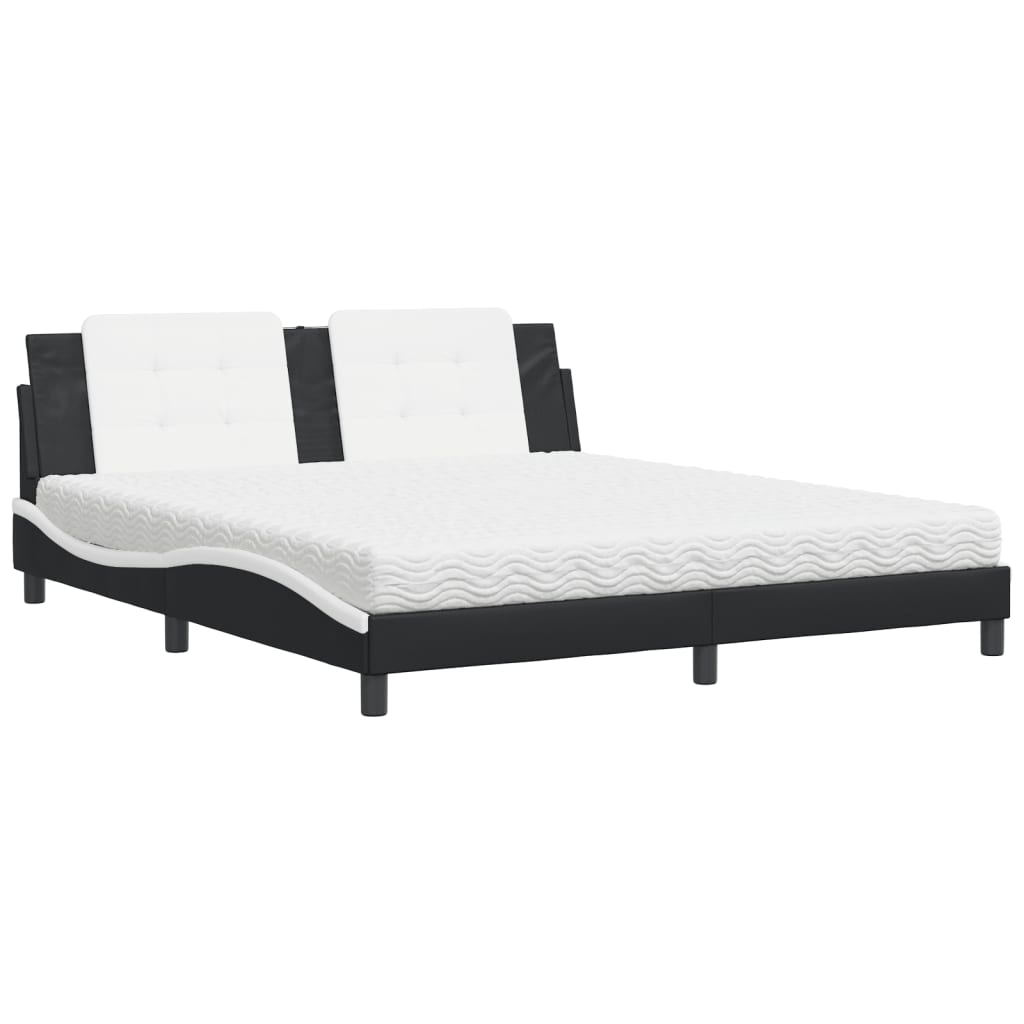 Lit avec matelas Zadar noir et blanc 180x200 cm similicuir - XIOS