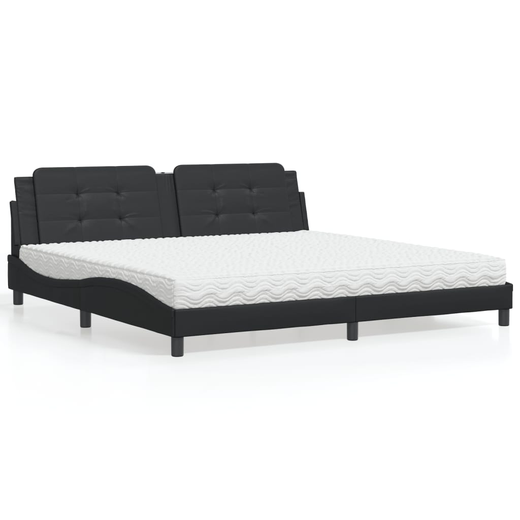 Lit avec matelas Zadar noir 200x200 cm similicuir