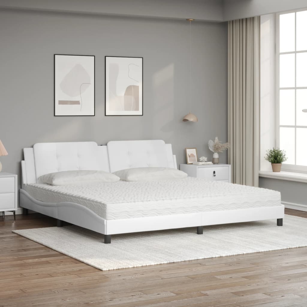 Lit avec matelas Zadar blanc 200x200 cm similicuir