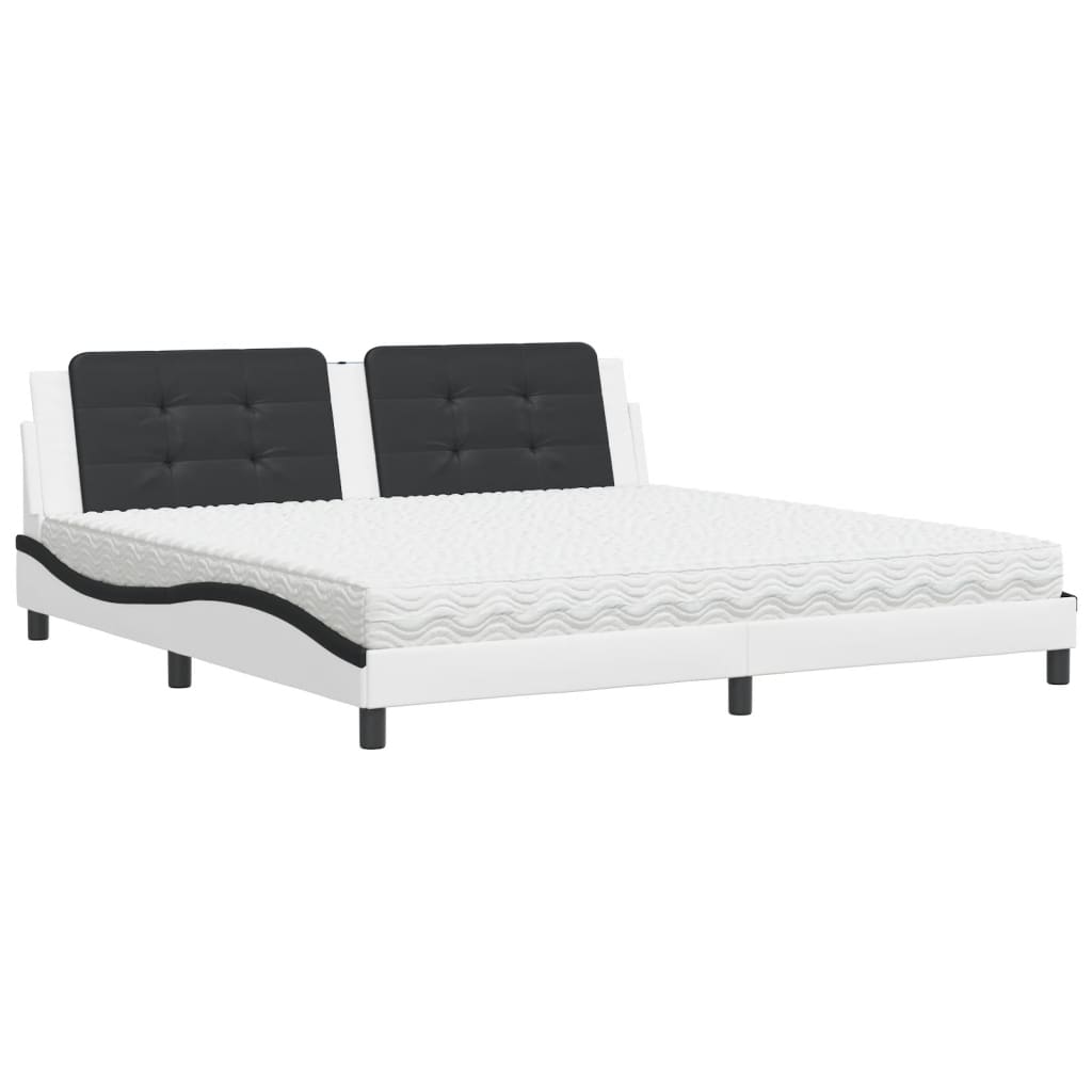Lit avec matelas Zadar blanc et noir 200x200 cm similicuir - XIOS