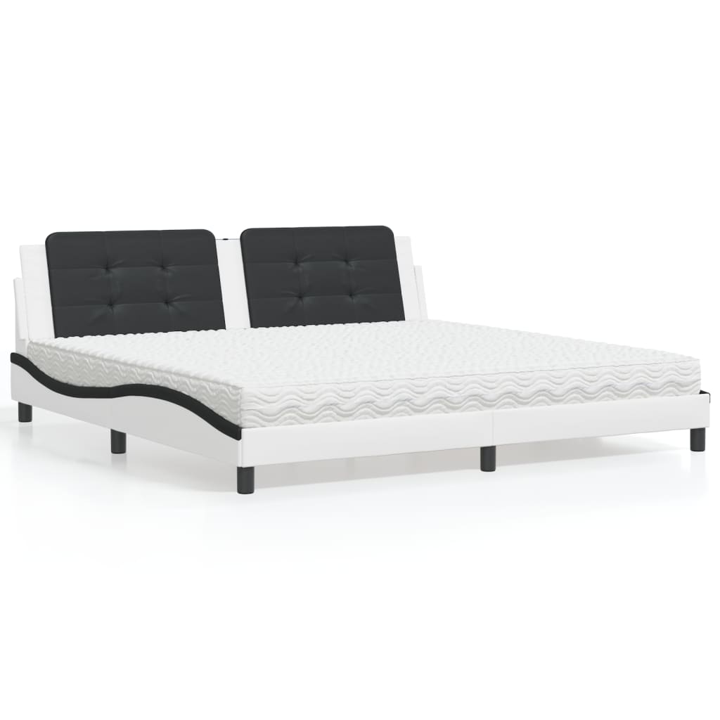 Lit avec matelas Zadar blanc et noir 200x200 cm similicuir - XIOS