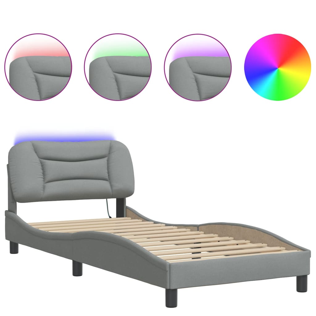 Cadre de lit avec LED sans matelas gris clair 80x200 cm tissu - XIOS