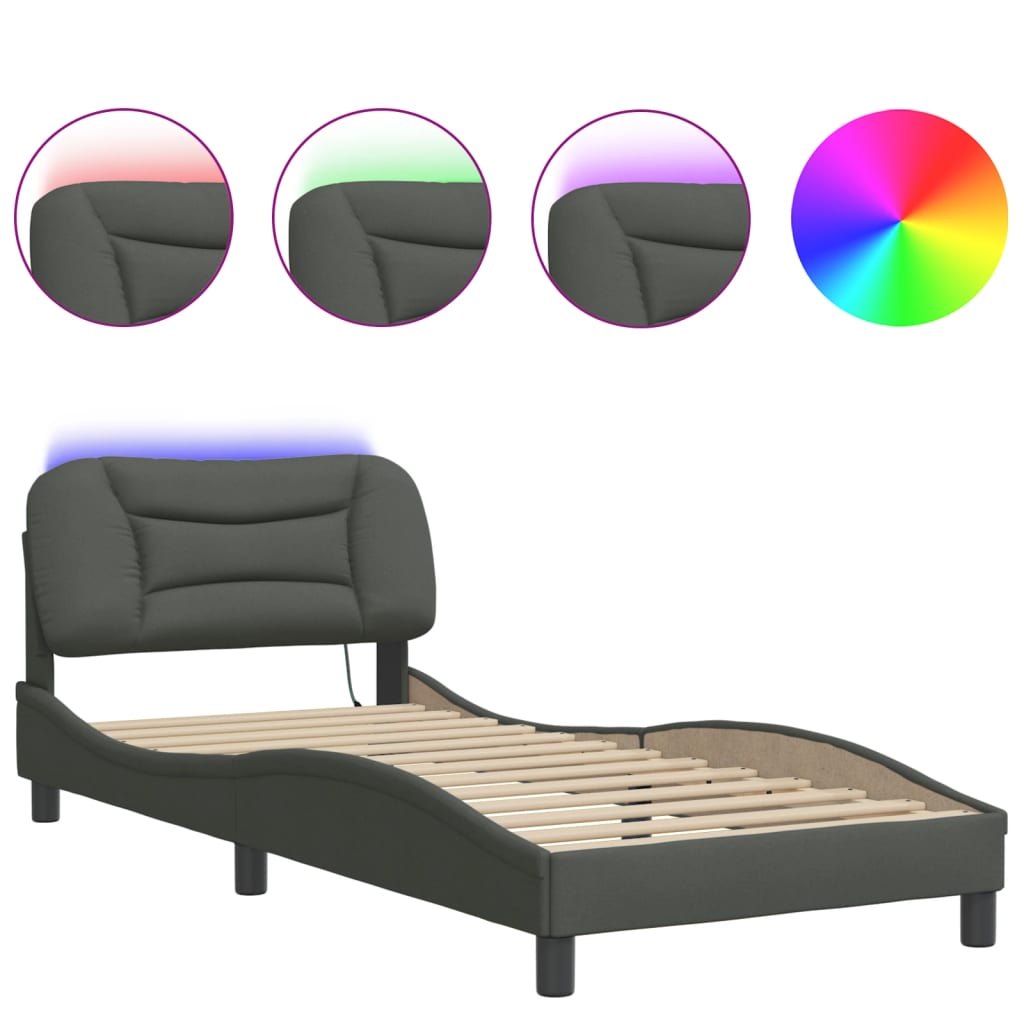 Cadre de lit avec LED sans matelas gris foncé 80x200 cm tissu - XIOS