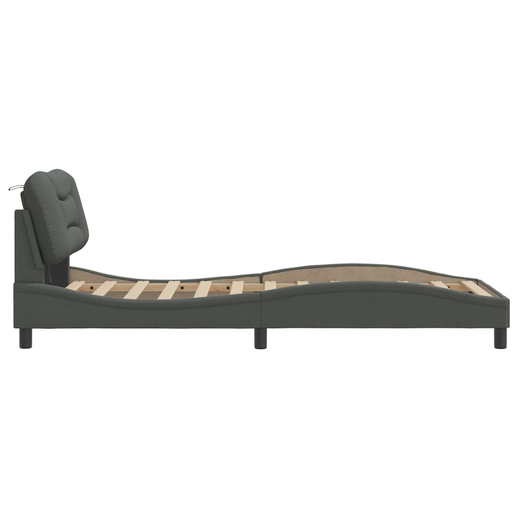 Cadre de lit avec LED sans matelas gris foncé 80x200 cm tissu - XIOS