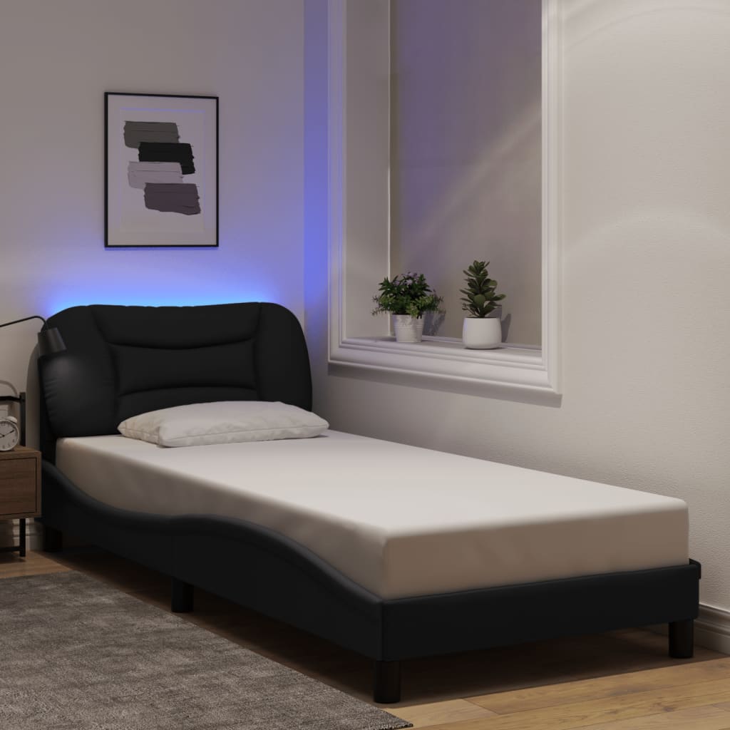 Cadre de lit avec LED sans matelas noir 80x200 cm tissu - XIOS