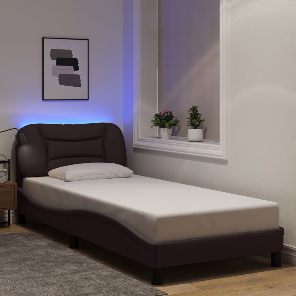 Cadre de lit avec LED sans matelas marron foncé 80x200 cm tissu - XIOS