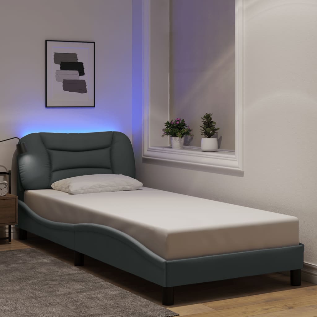 Cadre de lit avec LED sans matelas gris clair 90x190 cm tissu - XIOS