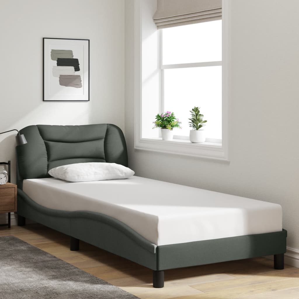 Cadre de lit avec LED sans matelas gris foncé 90x190 cm tissu - XIOS