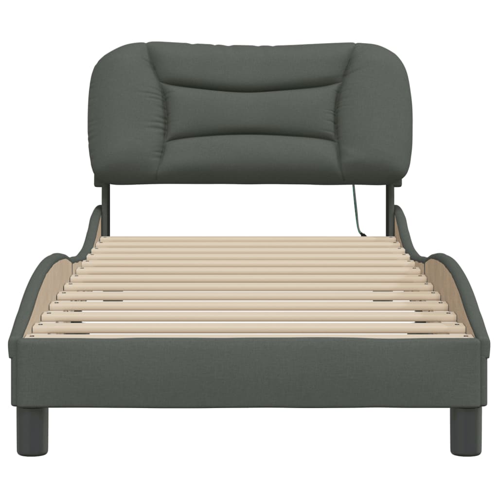 Cadre de lit avec LED sans matelas gris foncé 90x190 cm tissu - XIOS