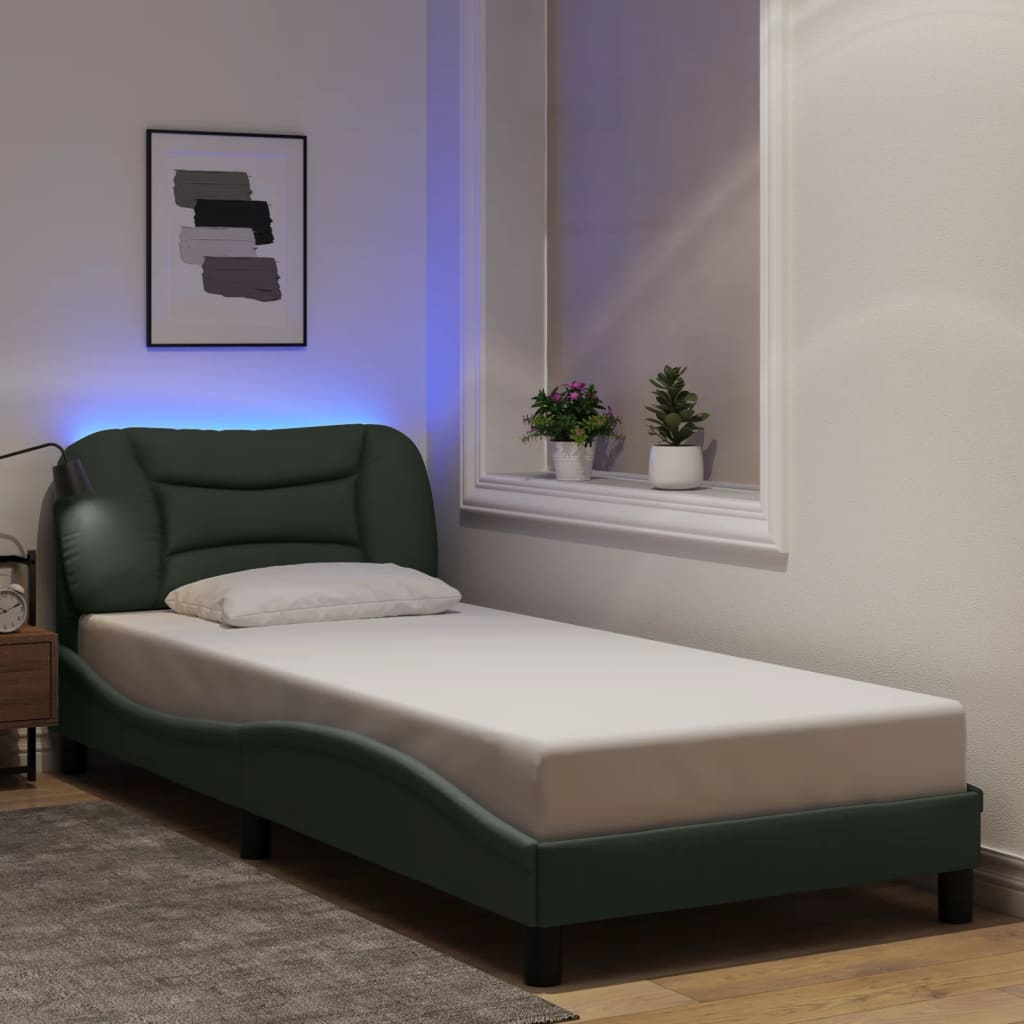 Cadre de lit avec LED sans matelas gris foncé 90x190 cm tissu - XIOS