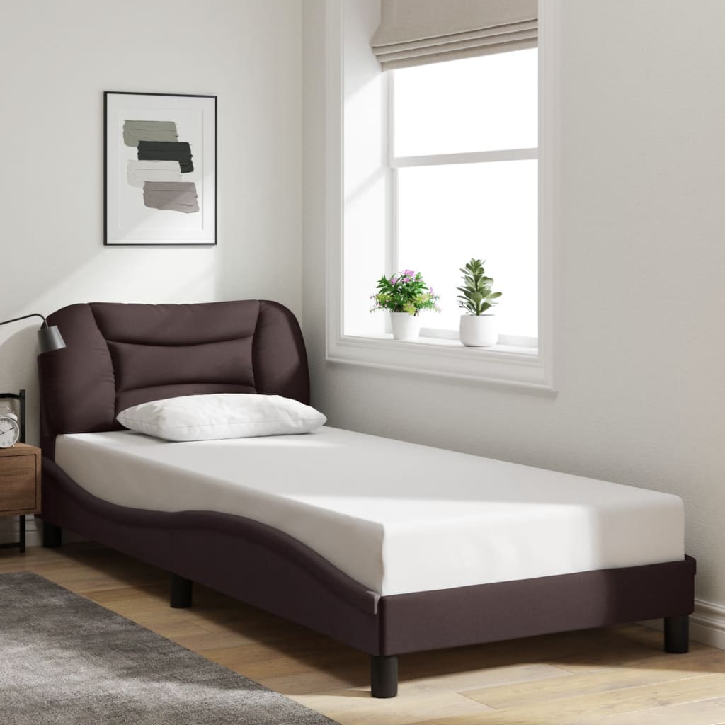 Cadre de lit avec LED sans matelas marron foncé 90x190 cm tissu - XIOS