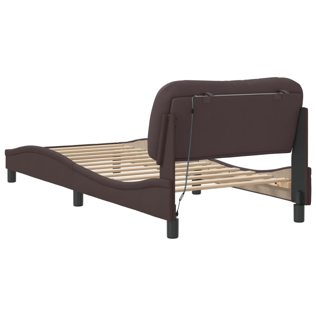 Cadre de lit avec LED sans matelas marron foncé 90x190 cm tissu - XIOS
