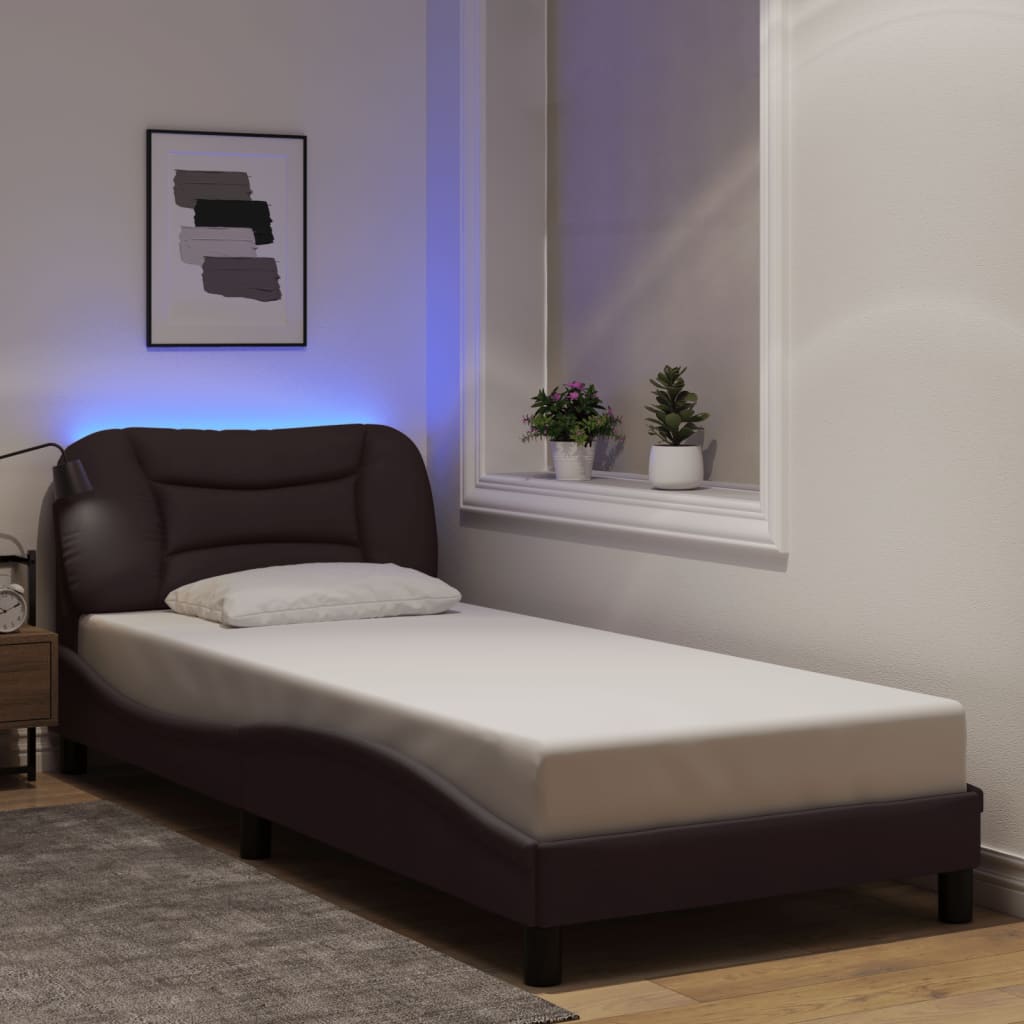 Cadre de lit avec LED sans matelas marron foncé 90x190 cm tissu - XIOS